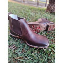 Botina Masculina Western Rústica sem Bordado Sola Jump Bico Quadrado