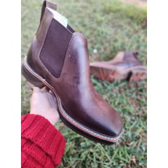 Botina Masculina Western Rústica sem Bordado Sola Jump Bico Quadrado
