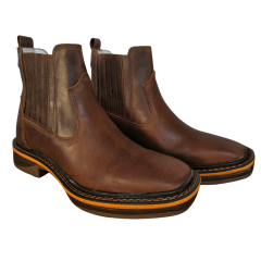 Botina Masculina Western Rústica sem Bordado Sola Jump Bico Quadrado