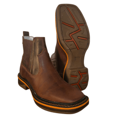 Botina Masculina Western Rústica sem Bordado Sola Jump Bico Quadrado