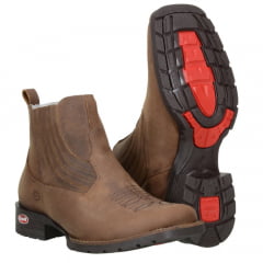 Botina Texana Cano Curto em Couro Crazy Horse Tabaco