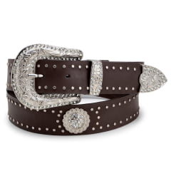 Cinto Feminino Couro Legitimo Cor Café Fivela 100% Metal Com Brilhante Cinto Feminino Couro Legitimo Cor Café Fivela 100% Metal Com Brilhante