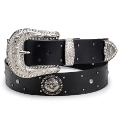 Cinto Feminino Em Couro Legitimo Cor Preto Fivela Metal e Strass Cinto Feminino Em Couro Legitimo Cor Preto Fivela Metal e Strass