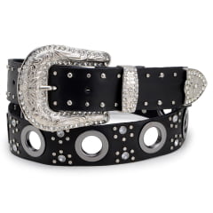 Cinto Feminino Em Couro Legitimo Em Argola 100% Metal E Strass Cinto Feminino Em Couro Legitimo Em Argola 100% Metal E Strass