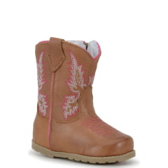 Bota Texana Baby em Couro Castor Rosa