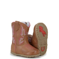 Bota Texana Baby em Couro Castor Rosa