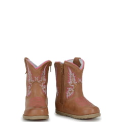 Bota Texana Baby em Couro Castor Rosa